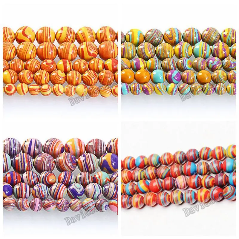 

Natural Stone Yellow Mixed Red Orange Lace Malachite Round Loose Beads 16" Strand 6 8 10 12 MM Pick Size For Jewelry Making