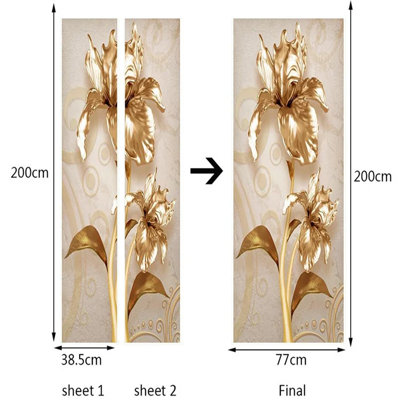 ПВХ самоклеющиеся водонепроницаемые двери стикер обои 3D роскошные золотые фотообои с изображение цветов европейский стиль гостиная наклейка для украшения дома