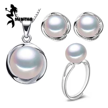 MINTHA, натуральный жемчуг, ювелирные наборы для женщин, 925 пробы, серебро, трендовые серьги-гвоздики, Очаровательная подвеска, милое кольцо, хорошее ювелирное изделие