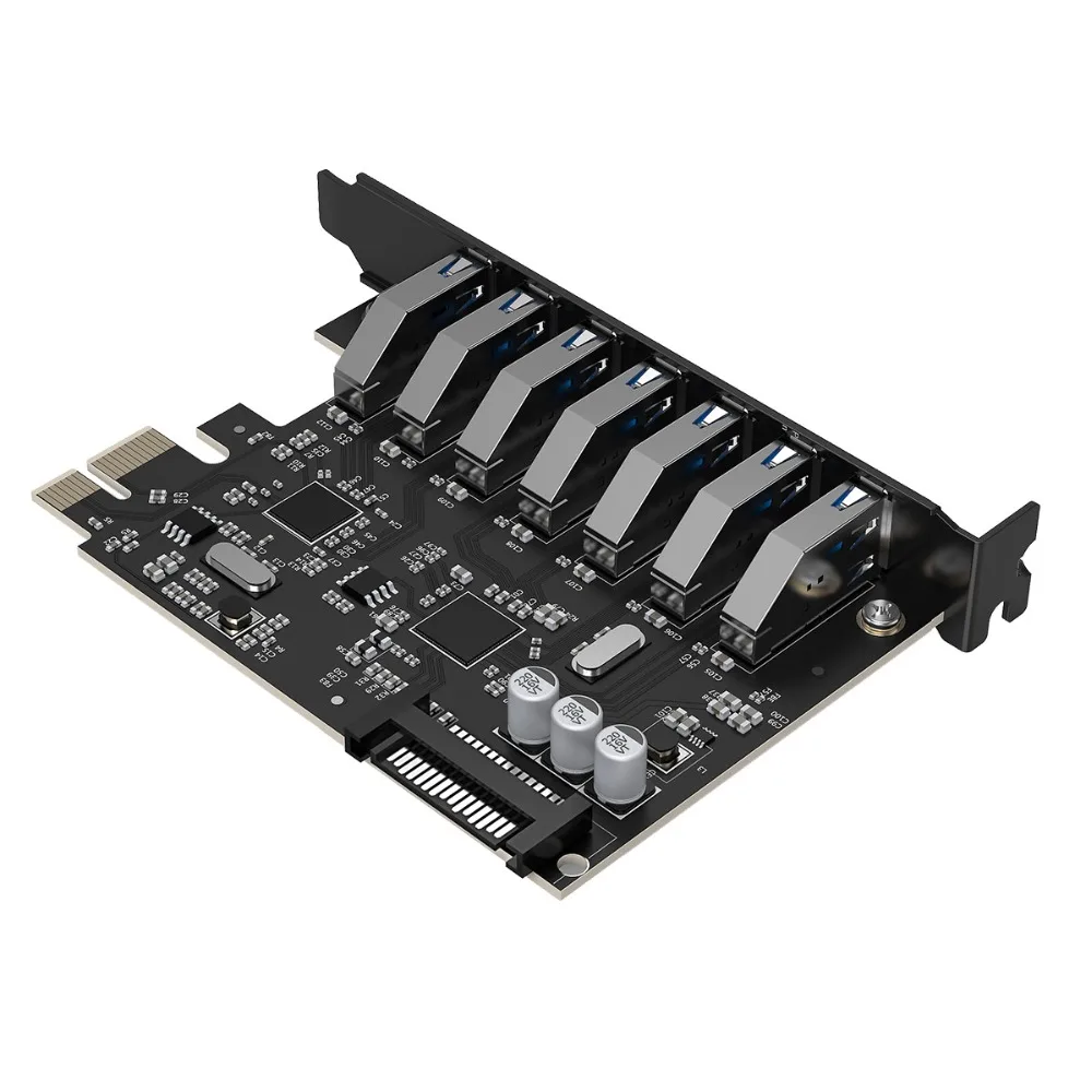 ORICO SuperSpeed USB 3,0 7 портов PCI-E Express карта с 15pin SATA разъем питания PCIE адаптация VL805 и VL812 наборы микросхем