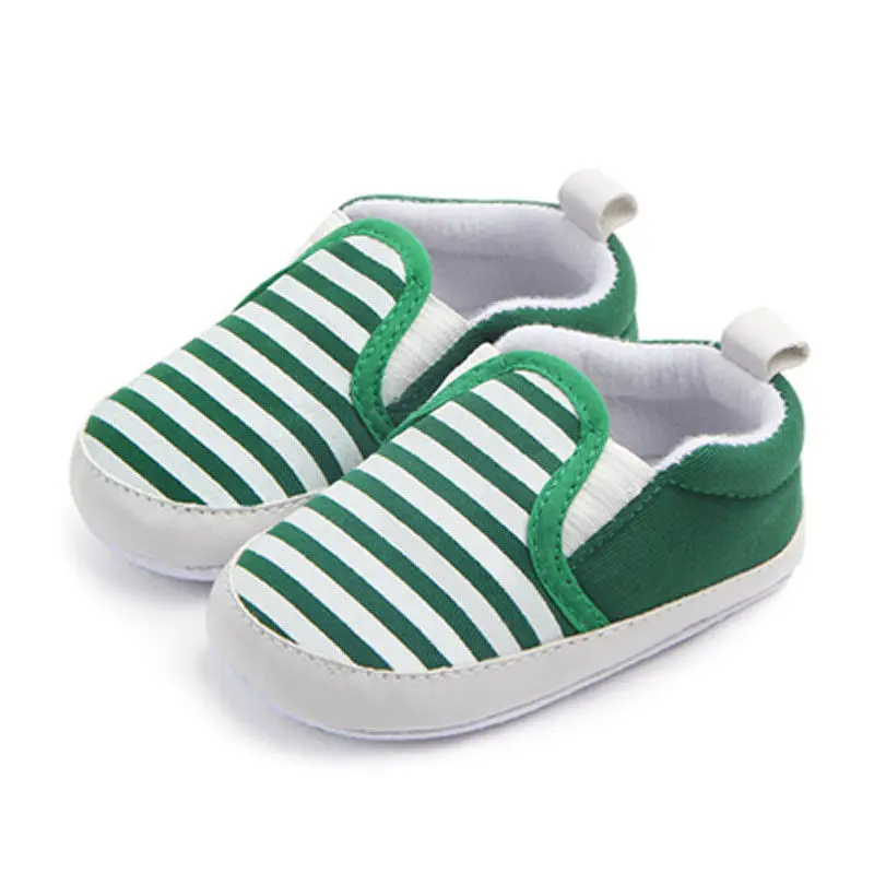 

Toddler Newborn Baby Boy Shoes Crib non-Slip Shoes Sole Striped Cotton Shoes 0-18Month Green Blue