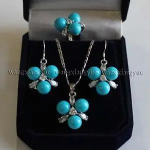 

Free shipping@@@@@ 8MM Blue sea Shell Pearl Earrings /Ring / Necklace Pendant Set AALD1025