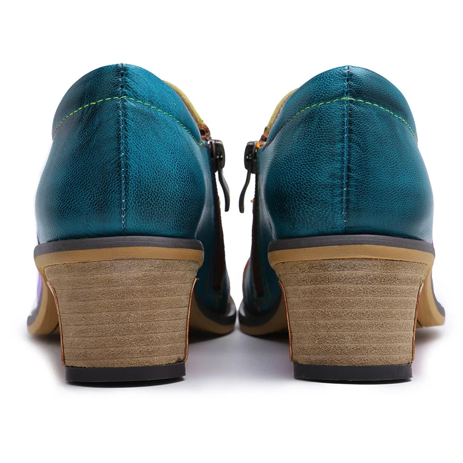 2019 New Genuine Leather Women Pumps Handmade Color Block Loafers Oxfords Shoes For Woman Med Heels Ladies Single Shoes Big Size (17)