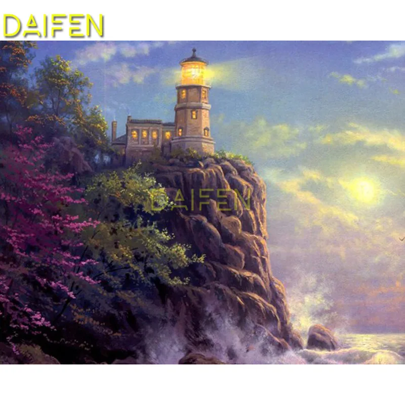 

Full Square Diamond embroidery seaside cliff lighthouse wave DIY 3D Diamond mosaic Full Round Diamond painting Cross stitch