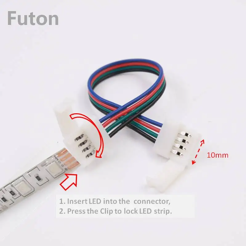 

4Pin 10mm Width RGB LED Extention Cable Solderless LED Strip Connector For Connecting SMD 5050/2835/3528 And DIY