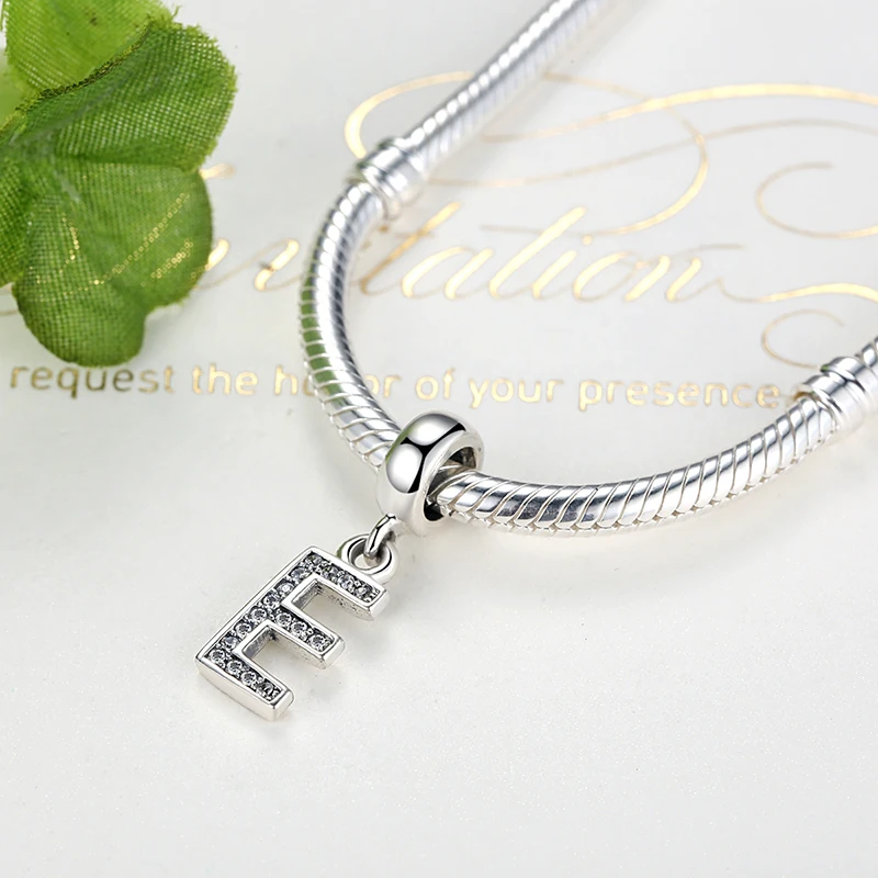ELESHE 100% 925 Sterling Silver Letter E Crystal Charms Fit Original Bracelets Necklaces Authentic Jewelry Accessories