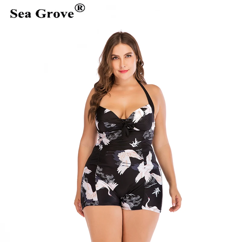 

Plus Size Swimwear Women Animal Bird Print One Piece Swimsuit Padded Big Size Bathing Suit Beach Wear Large Size 3XL 4XL 5XL