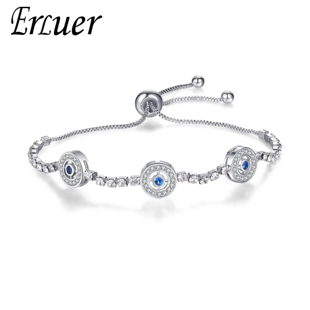 Регулируемый трендовый посеребренный синий кристалл CZ браслеты «глаз» для женщин Свадебные модные ювелирные изделия Очаровательный браслет и браслеты