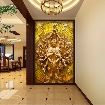 

beibehang Large Custom Wallpapers Fine Wood Carvings Mysterious Guanyin Buddhism Culture self adhesive wallpaper