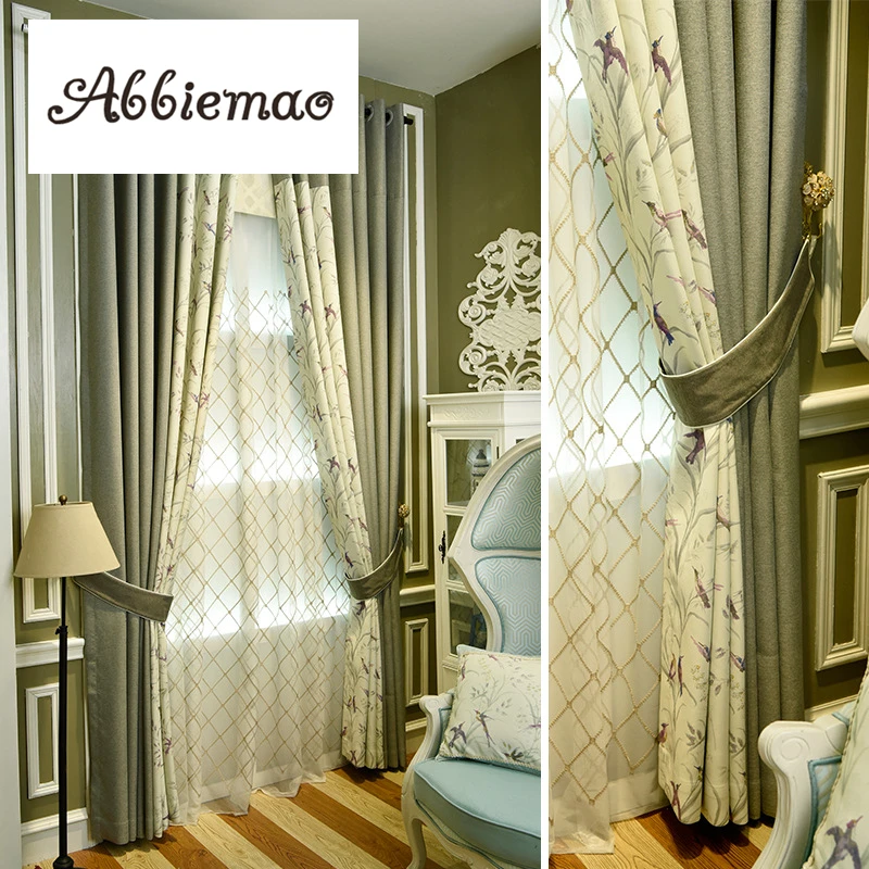 

Abbiemao New Nordic Style Simple Printing Curtains For Living Room Bedroom High Shading Splicing Curtain Sheer Strip Tulle