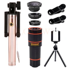 Универсальный Зажимы 12X телефото зум Оптические стёкла Широкий формат макро объектив рыбий глаз Lentes палка для селфи Мобильный штатив для iPhone 7 6 Samsung