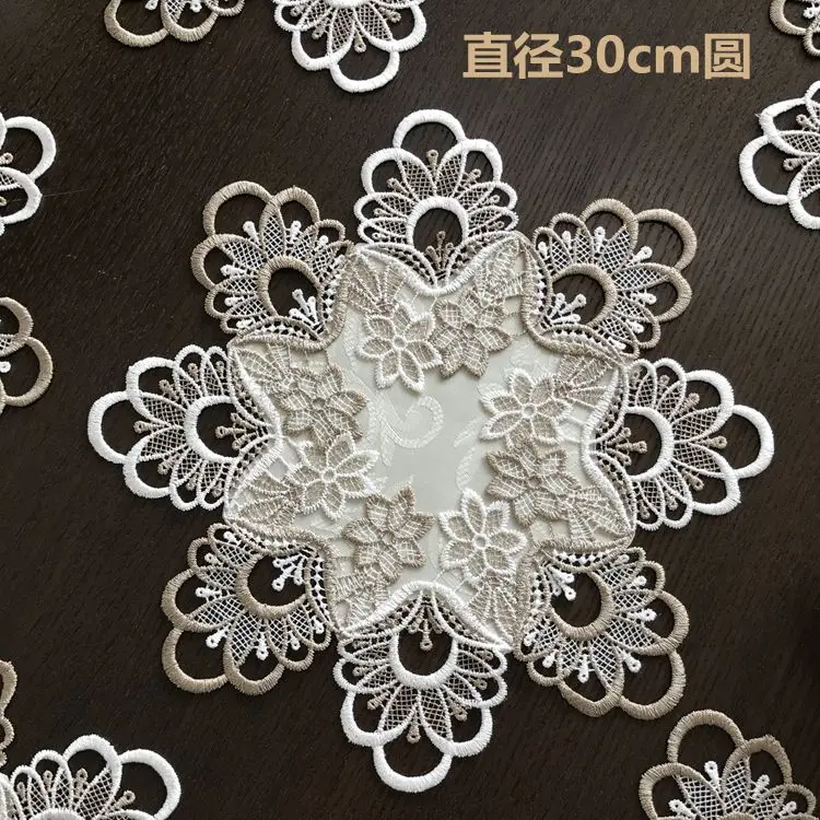 Günstige Luxuriösen Doppel farbe spitze stickerei tuch kunst rund tischdecke tischläufer tischfahne staubabdeckungen Tischset