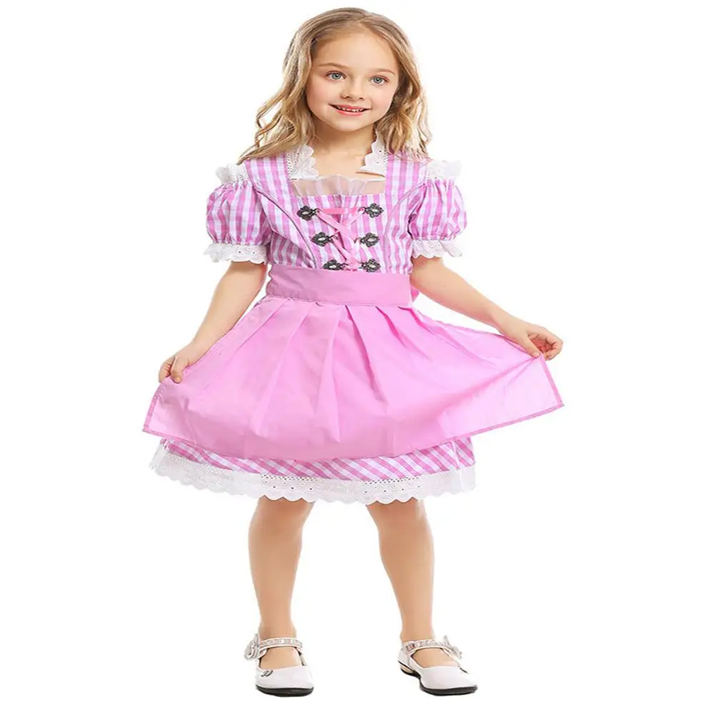 MISSKY/модное розовое клетчатое Октоберфест платье для девочек; костюм; праздничное платье для постановки; костюм
