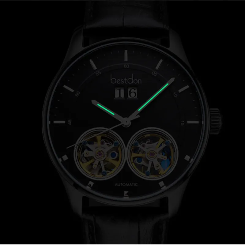 Bestdon التلقائي الميكانيكية ووتش الرجال مزدوجة Tourbillion ل الرجال الساعات الفاخرة العلامة التجارية الهيكل العظمي ووتش الياقوت montre أوم 2019