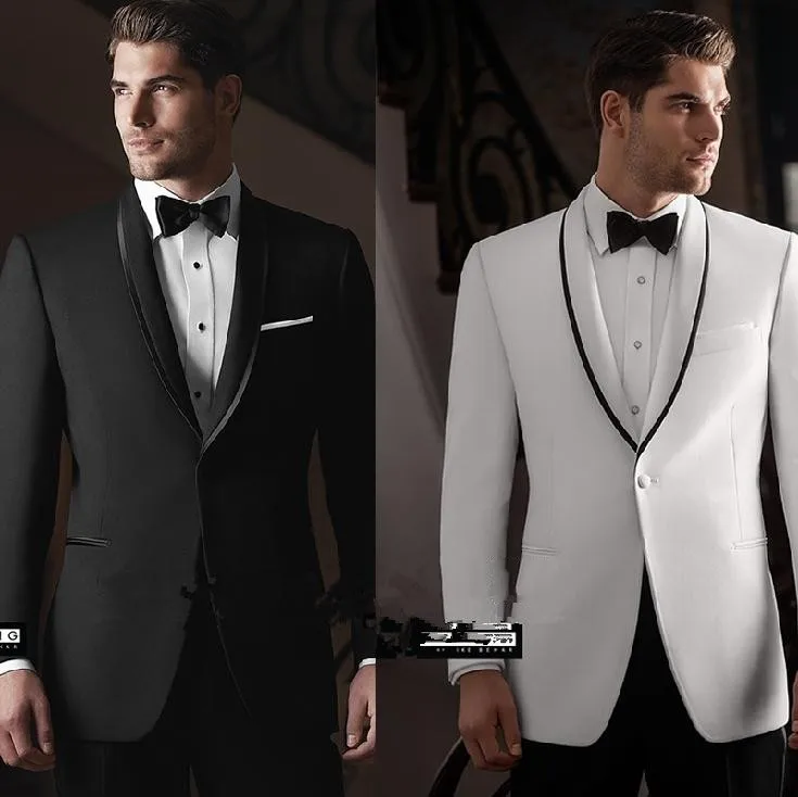 21 Slim Fit One Button Black White Groom Tuxedos Groomsmen Men's Wedding Prom Suits Bridegroom (Jacket+Pants+Girdle+Tie) 