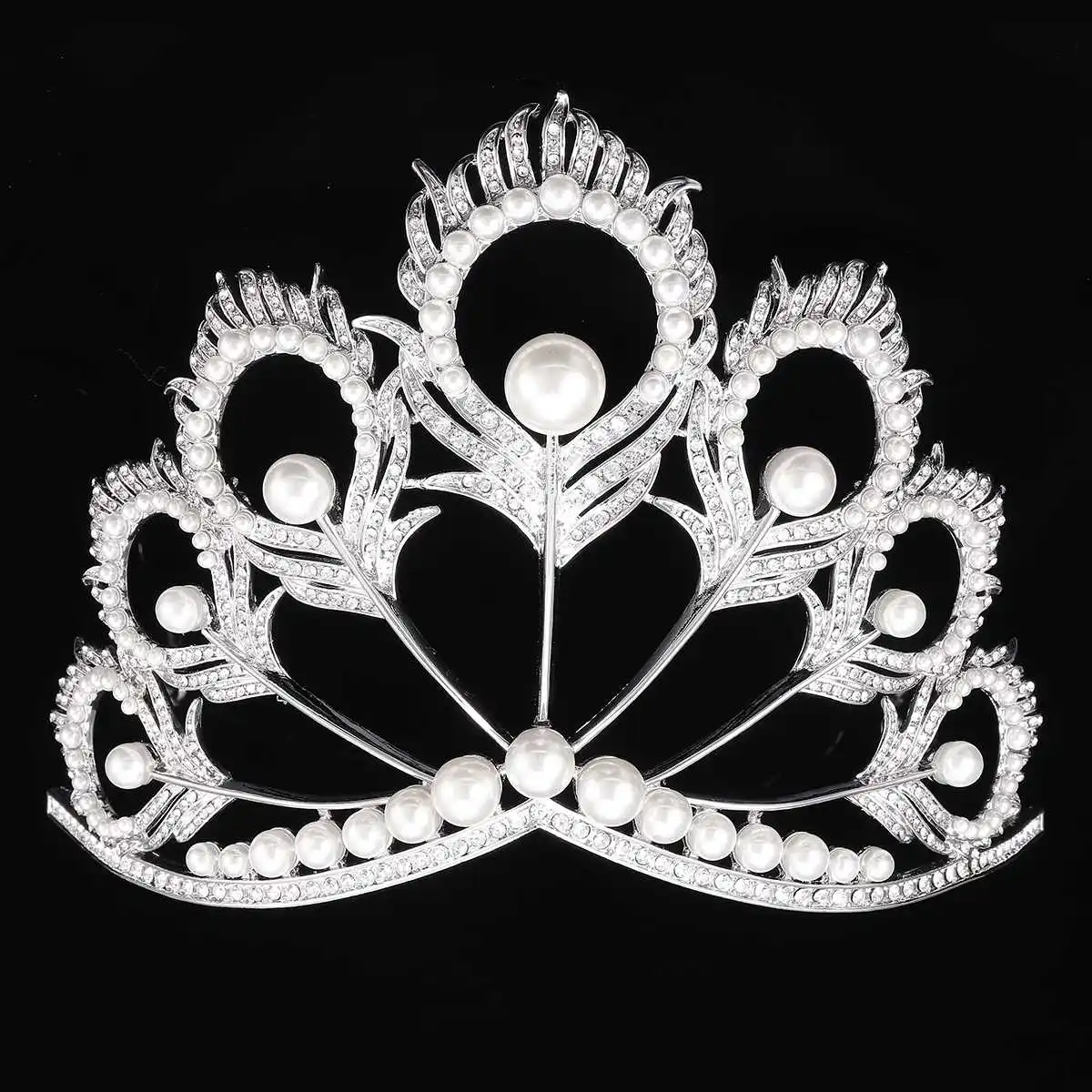 Роскошная корона Miss Universe круглая Свадебная жемчужная Корона Peakcock перо тиара горный хрусталь пышная корона выпускного вечера