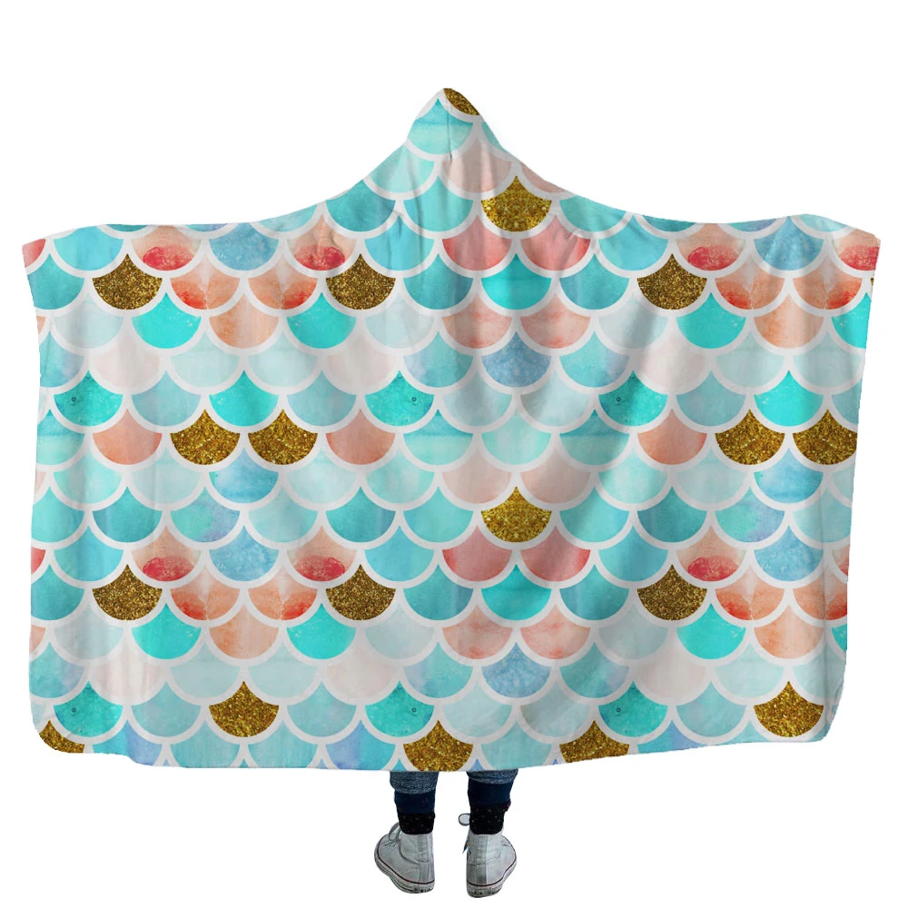 Новая модная Русалка рыбья чешуя конверт с капюшоном зима очень теплый мягкий геометрический диван-кровать плюшевое Флисовое одеяло с капюшоном - Цвет: Model 8