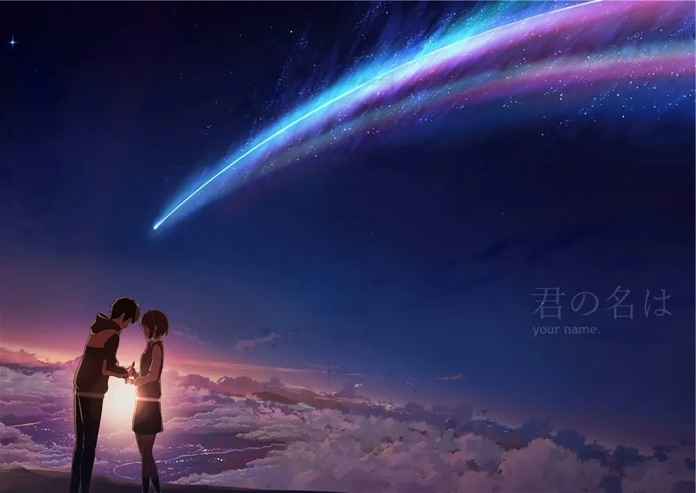 Японский мультфильм плакаты Makoto Shinkai ваше имя наклейки на стену с белым покрытием бумага печатает высокой четкости украшения дома - Цвет: Синий