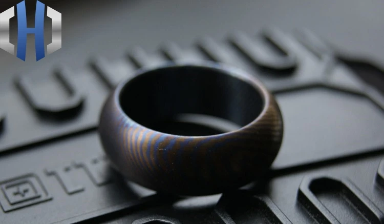 18,5 мм Ручная работа на заказ пара высококачественных материалов титановый сплав дамасское кольцо EDC титановое кольцо пара
