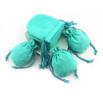

8*10cm 10Pcs/lot Jewelry Pouch Gift Drawstring Bag Storage Velvet Semicircle Packaging Lake Blue Pocket Rangement Bijoux