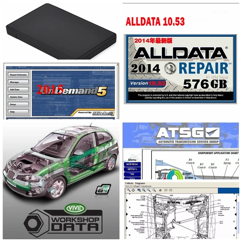 Alldata v10.53 + 2015 Mit // chell OD5 Elsawin Vivid Workshopdata ATSG тяжелый грузовик 50in1tb usb3.0 HDD все данные