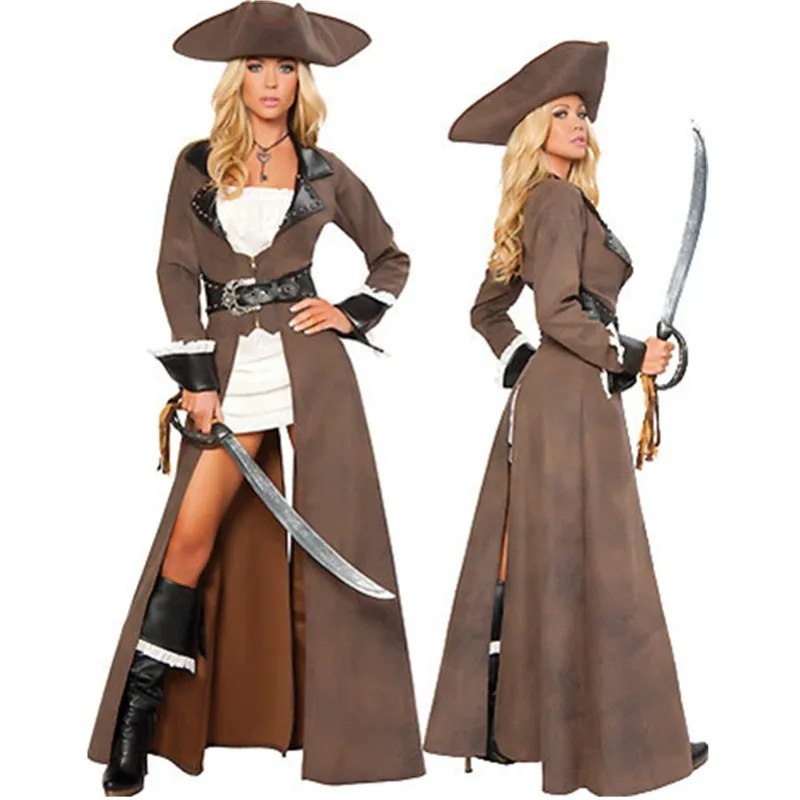 2016 Halloween Women Brown Pirates Costume Set Adult Femal Sexy Pirate