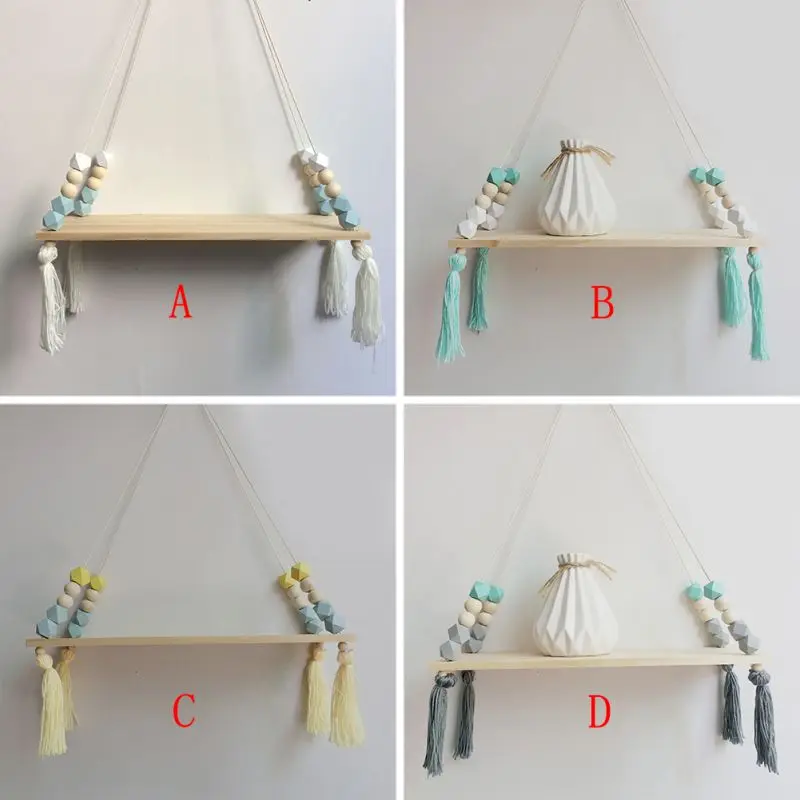 Креативная настенная полка ручная работа Деревянный бисер полка для хранения Организация качели настенная полка домашний декор Детская комната Украшение стен