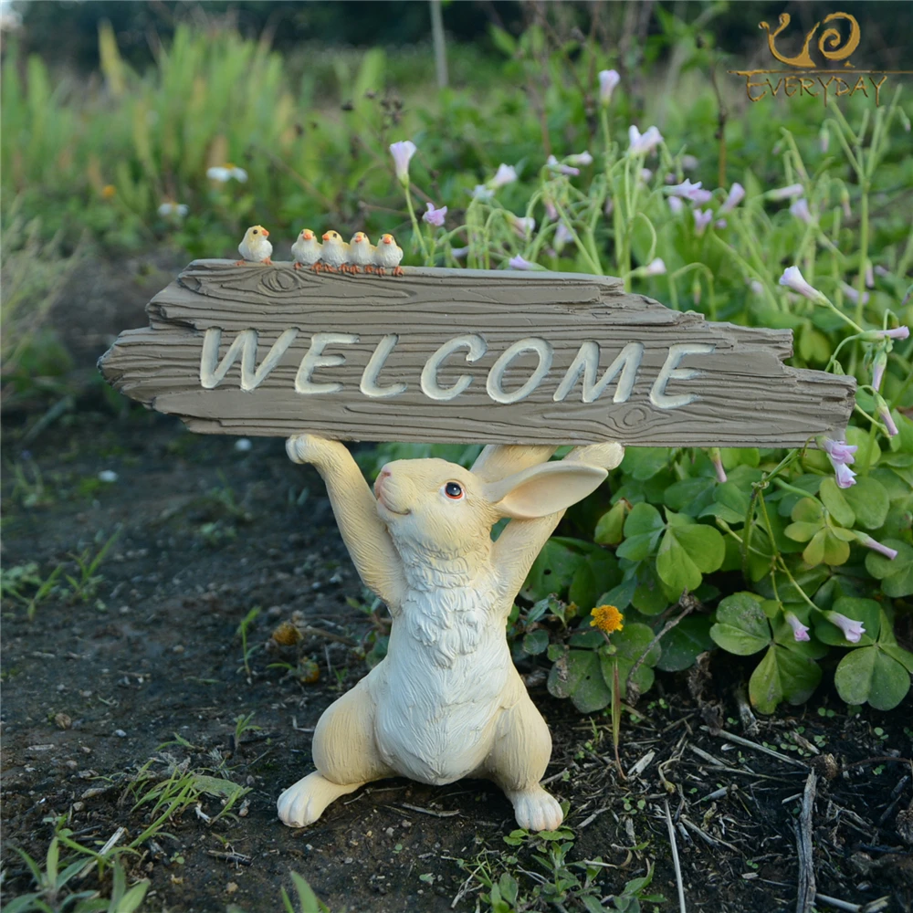 Cute Easter Rabbit Figure Animal Welcome Sign Entrance Home Bunny Figurine  Fairy Garden Decoration Micro Landscape Ornament - Figurines & Miniatures -  AliExpress
