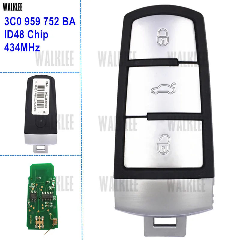 WALKLEE 3C0 959 752 BA 202BA умный дистанционный ключ 434 МГц для VW/VOLKSWAGEN PASSAT/CC/MAGOTAN 434 МГц передатчик ID48 3C0959752BA