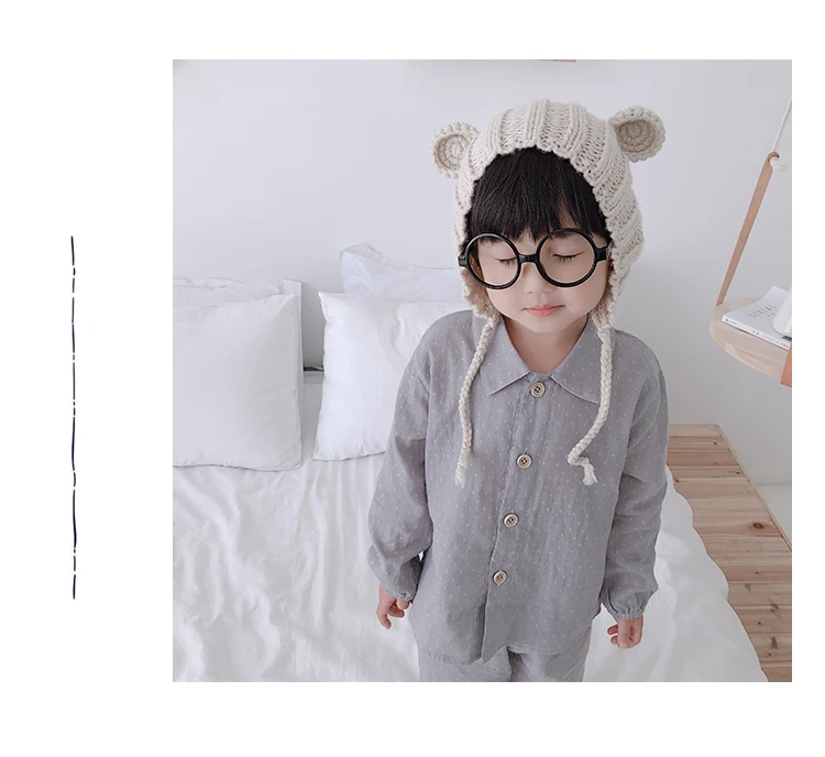Весенние хлопковые мягкие пижамные комплекты в горошек в Корейском стиле для маленьких мальчиков от 0 до 5 лет, Детская рубашка с длинными рукавами и штаны комплекты из 2 предметов