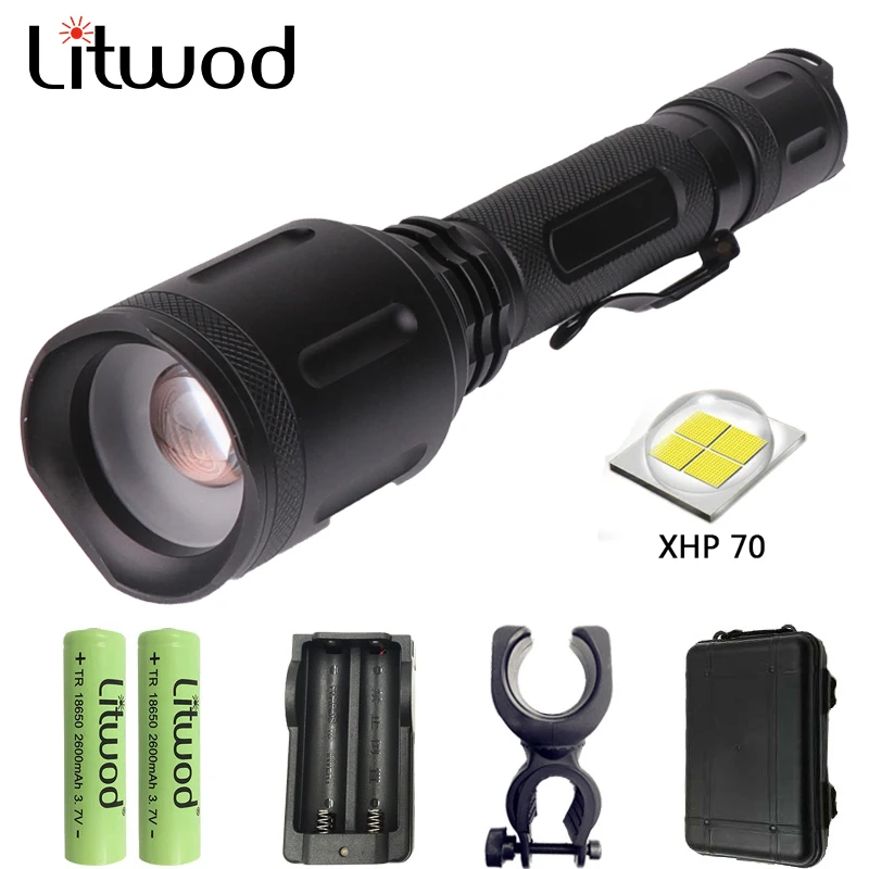

Z30 Litwod 1262 powerful LED flashlight torch 20000LM XHP70 Zoom Tactical defense flashlight Lantern For Camping hunting light