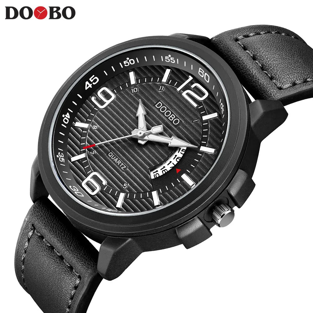 

DOOBP Luxury Top Brand Fashion Casual Leather Quartz Wristwatch Analog Sport Watch Men Military Clock Man Relogio masculino