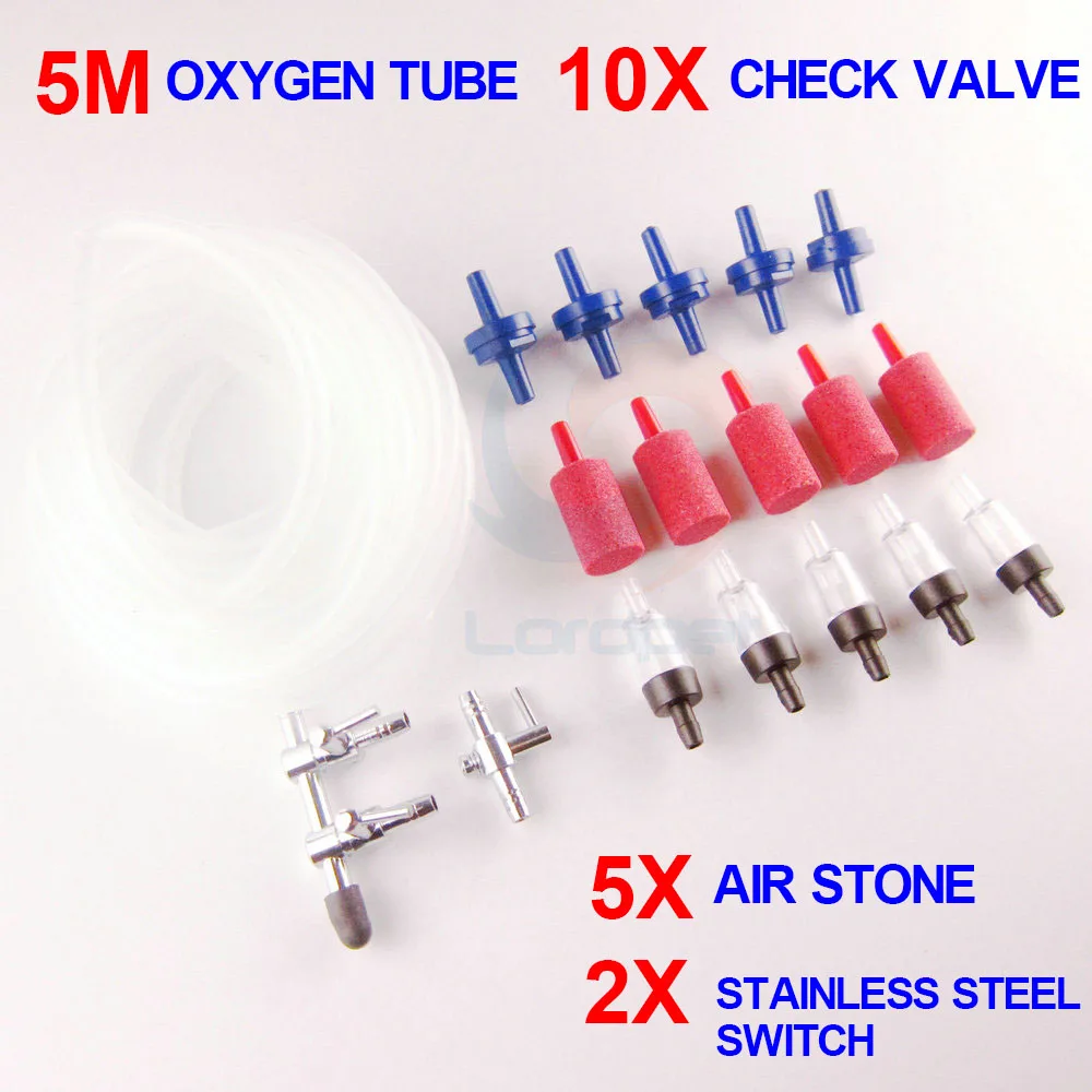 

Aquarium Tool Set 5M Oxygen Tube 10x Check Valve 5x Air Stone 2x Stainless Steel Switch
