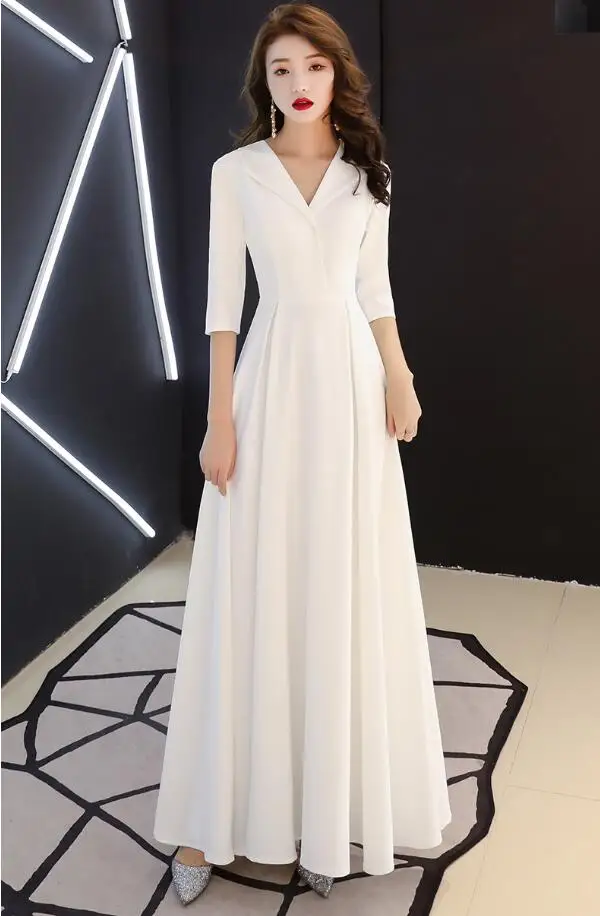 LUKAXSIKAX Новое весеннее летнее женское платье сексуальное с v-образным вырезом одноцветное Элегантное Длинное платье тонкое вечернее платье - Цвет: Белый