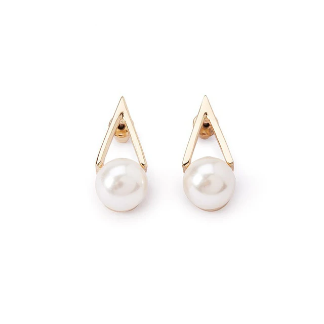 New Fashion Gold Color Geometric V Earrings Pearl White Stone Stud New Fashion Gold Color Geometric V Earrings Pearl White Stone Stud For Women Jewelry 8662