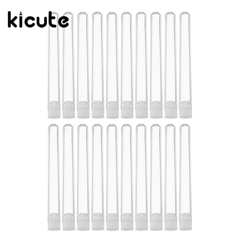 

KiCute New Arrivals 20Pcs/Set 13X100mm Transparent Test Tube Clear Plastic Test Tube With Cap U-shaped Bottom Long Lab Supplies
