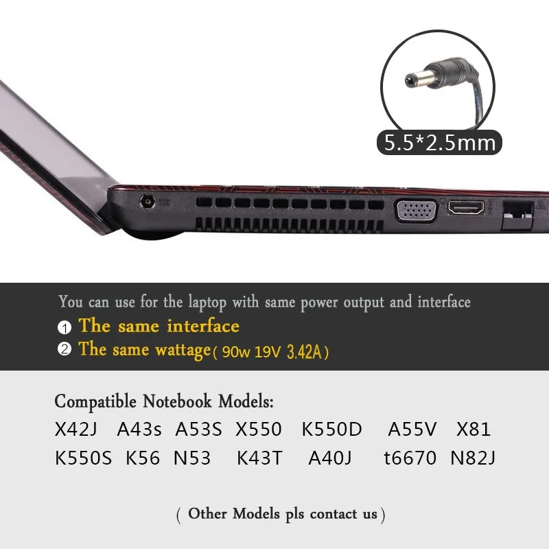 Питание 19 V 3.42A 5,5X2,5mm ноутбук зарядное устройство с адаптером переменного тока Питание DC 19 V Вольт заряда Тетрадь 5,5*2,5 65 W B450 B550 B560