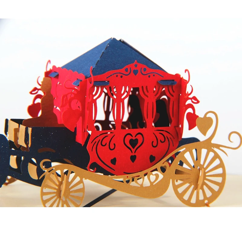  1pcs 3D Laser Cut Paper Wedding Invitations Love Carriage Cutting Greeting Pop Up Kirigami Card Cus - 32846948422