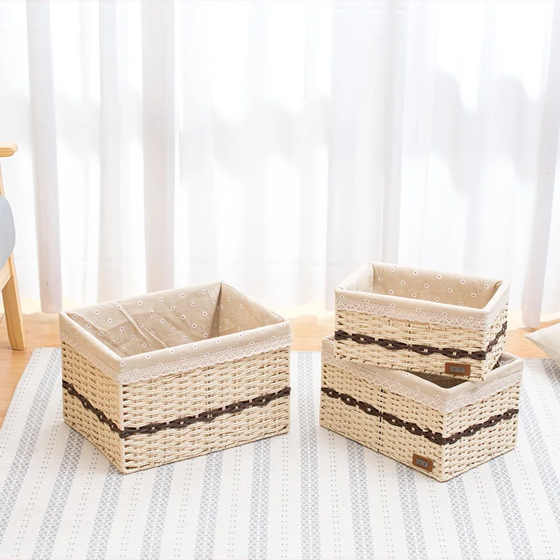 Straw string storage baskets organizer for toy unique dust proof rattan weaving fruit basket table storage bread box with lid Straw string storage baskets organizer for toy unique dust proof rattan weaving fruit basket table storage bread box with lid