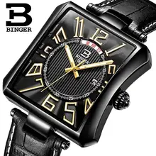 Switzerland BINGER мужские часы люксовый бренд Tonneau Кварцевые водонепроницаемые наручные часы с кожаным ремешком B3038-3