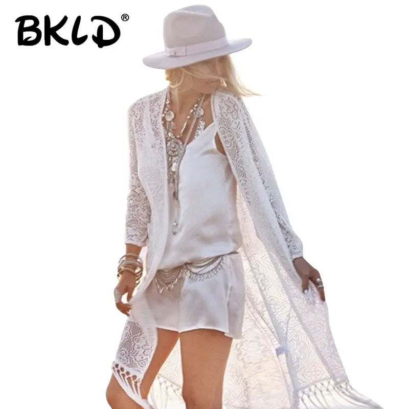 

BKLD Summer Lace Blouses Women Kimono Jacket Casual Floral Cardigans Jackets Long Sleeve Loose Coat Tops Tee Tunic Mujer Femme