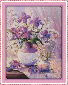 

Beautiful Purple vase Printed Canvas DMC Counted Chinese Cross Stitch Kits printed Cross-stitch set Embroidery Needlework