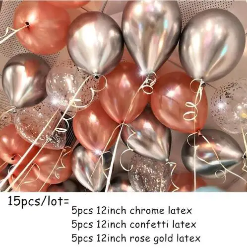 

15pcs Metallic Chrome Sliver latex Balloons Confetti Balls Wedding Baby Shower Adult Birthday Party Decor 12inch rose gold set