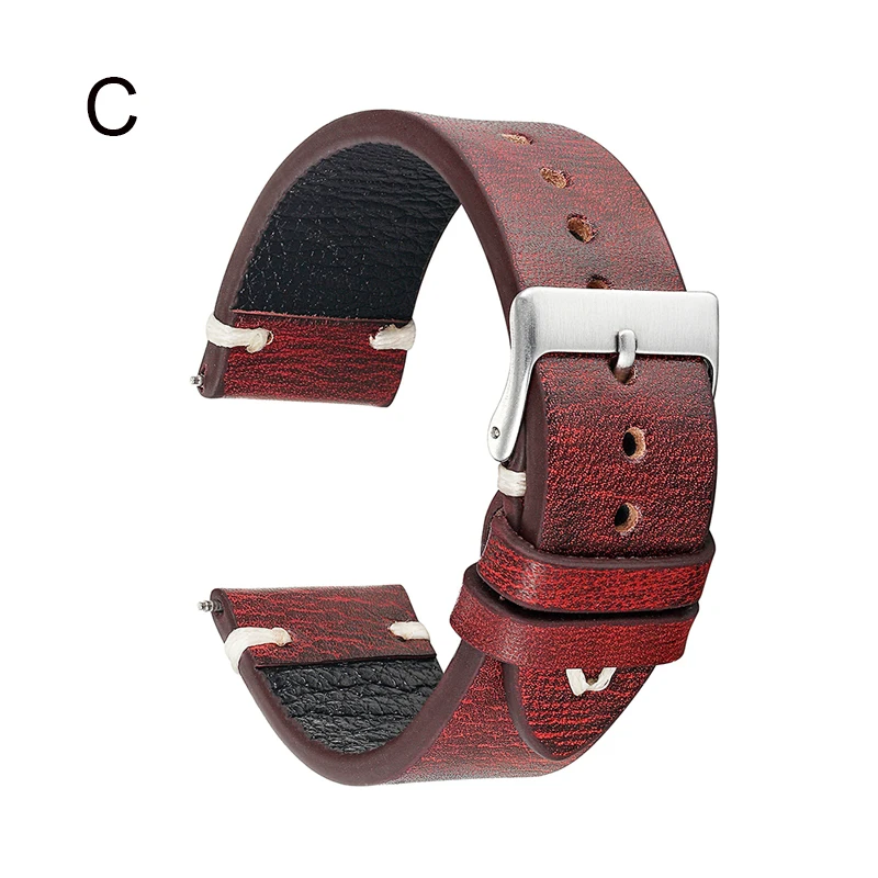 Onthelevel первый слой телячьей кожи ремешок для часов ручной работы винтажные мягкие часы ремешок черный красный строчка дизайн браслет - Цвет ремешка: C