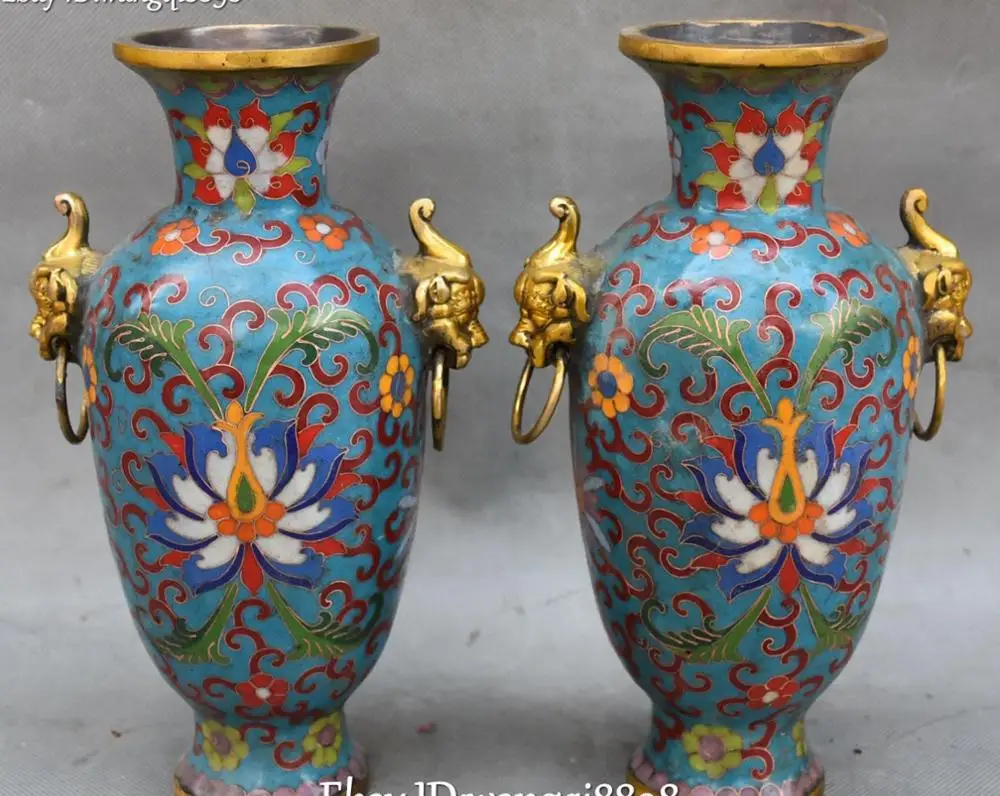 Cloisonne бронза 24K золото позолоченный Единорог Pixiu цветок лотоса бутылка ваза колба