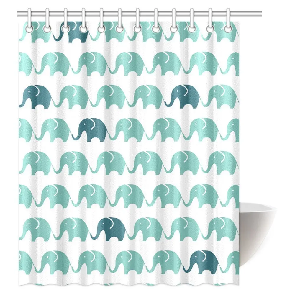 Pattern of Blue and Grey Elephant Decor Shower Curtain Animal Cute
