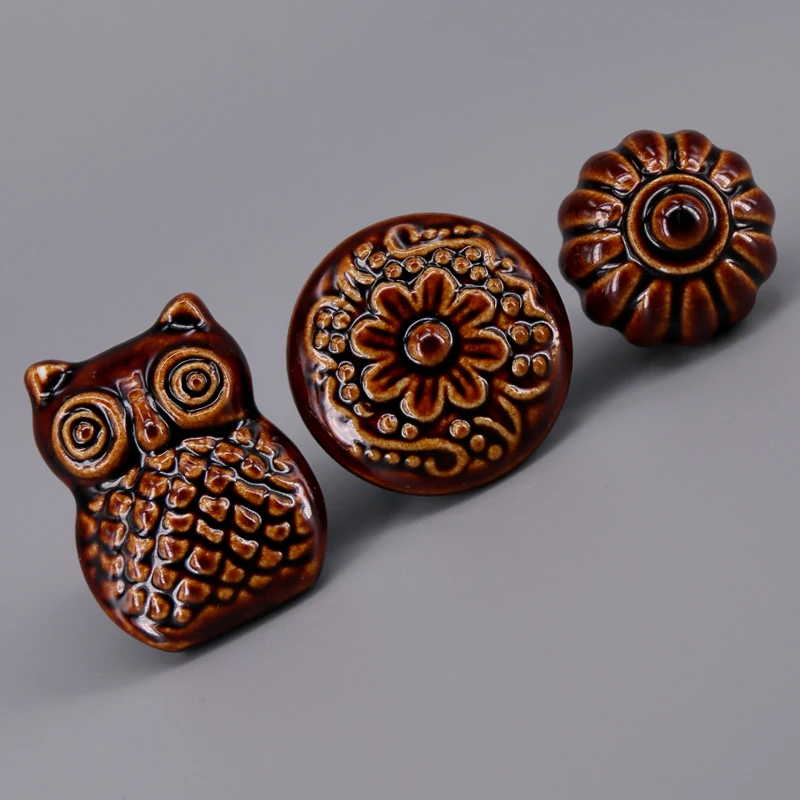 6 قطع زهرة/القرع/البوم السيراميك مجلس الوزراء دولاب مقابض سحب درج الأطفال غرفة الخزف أثاث المطبخ خزانة المقابض