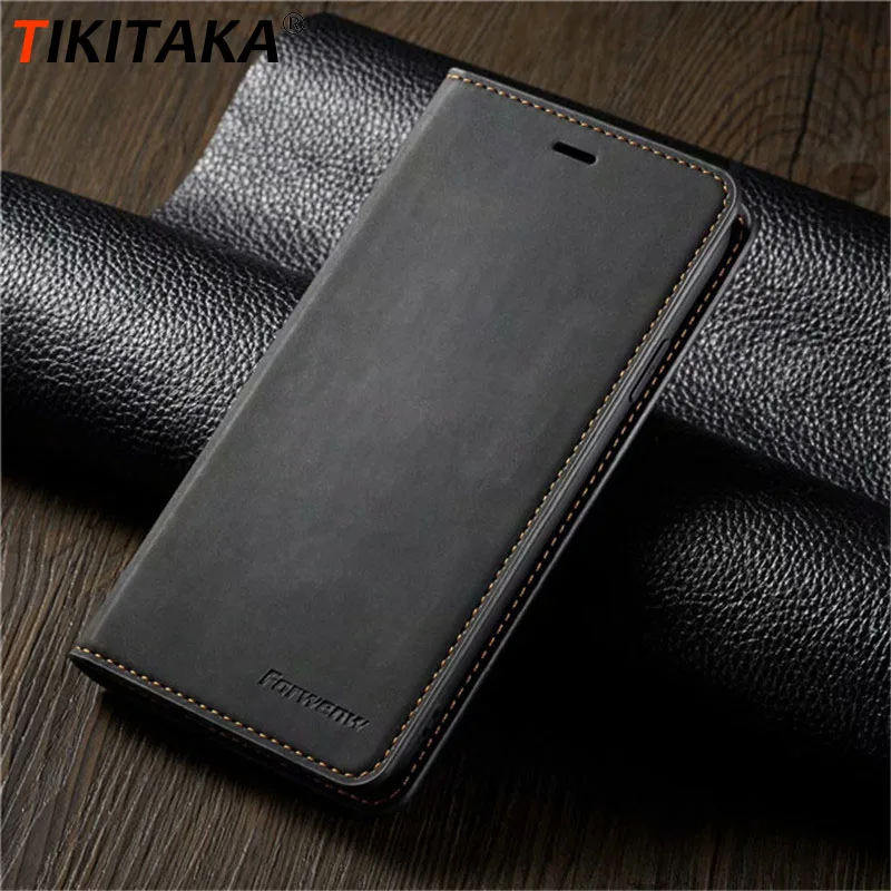 

Tikitaka Magnet Leather Flip Cases For Samsung S10 Plus S10E A50 A70 Card Slot Wallet Case For Galaxy J4 S8 S9 Note9 Back Cover