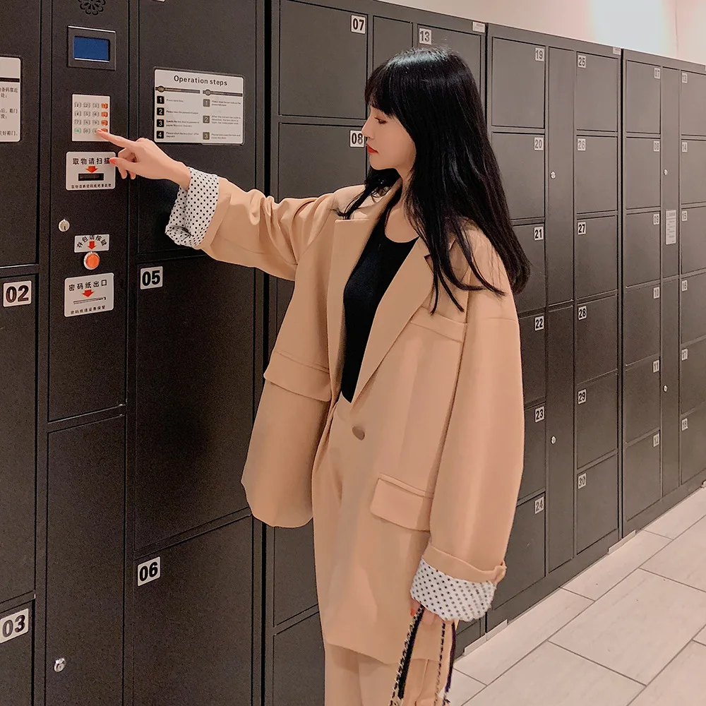 Set female pants suit 2019 new small suit Korean version of the large size loose casual suit jacket Slim nine pants two sets