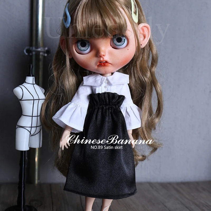 1 шт. Ретро черная атласная юбка для Blythes, OB24, Azone S кукольная одежда Blyth Кукла одежда бабочка рукав рубашка аксессуары